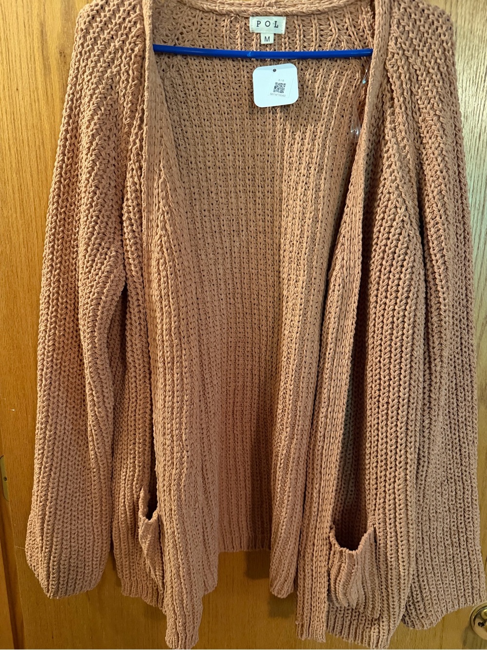 POL Rust/Tan Open-Front Chunky Knit Cardigan